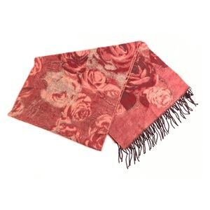 Vintage Cashmere Floral Scarf Red Roses Light Wrap